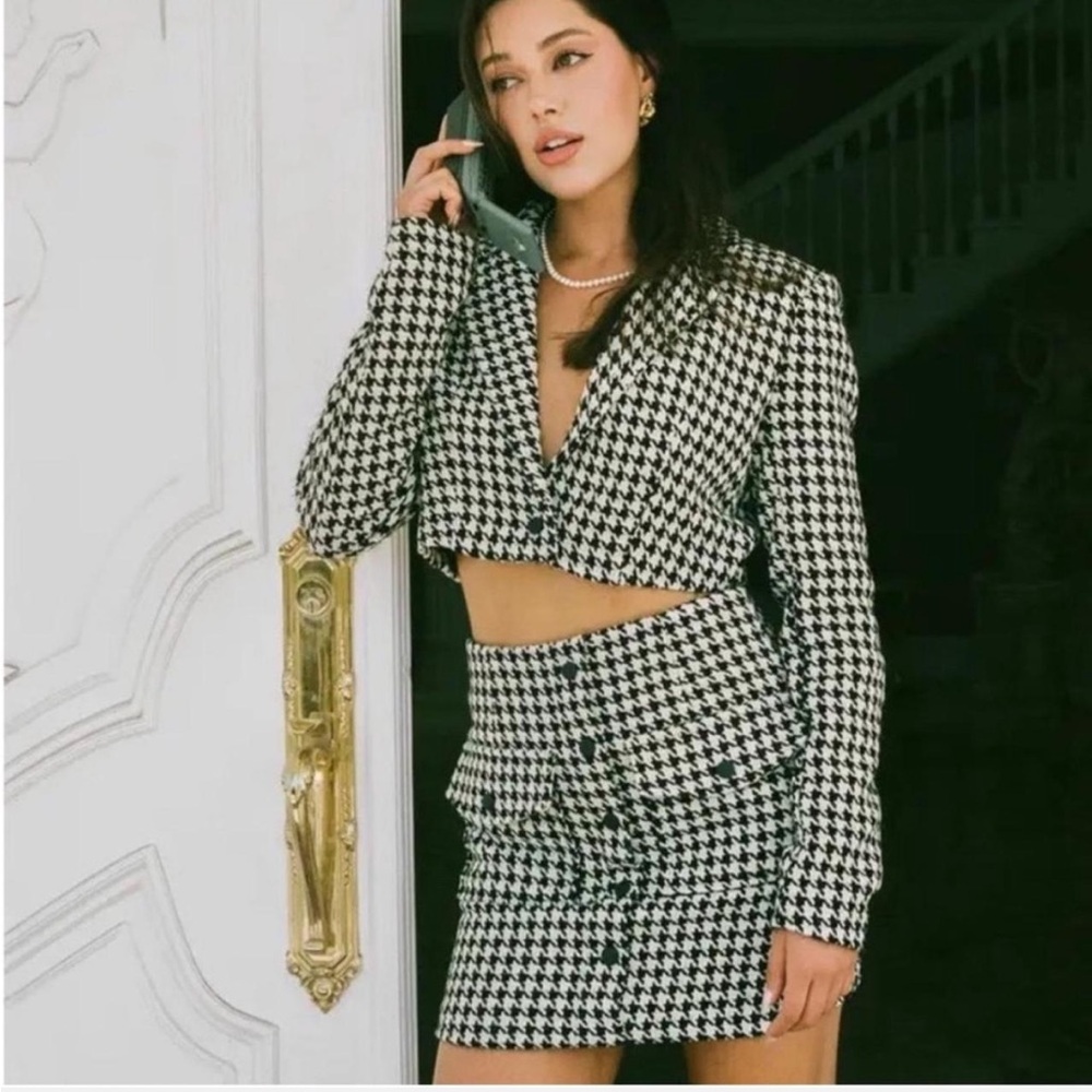WAYF x Jourdan Sloane As If Houndstooth Crop Blazer